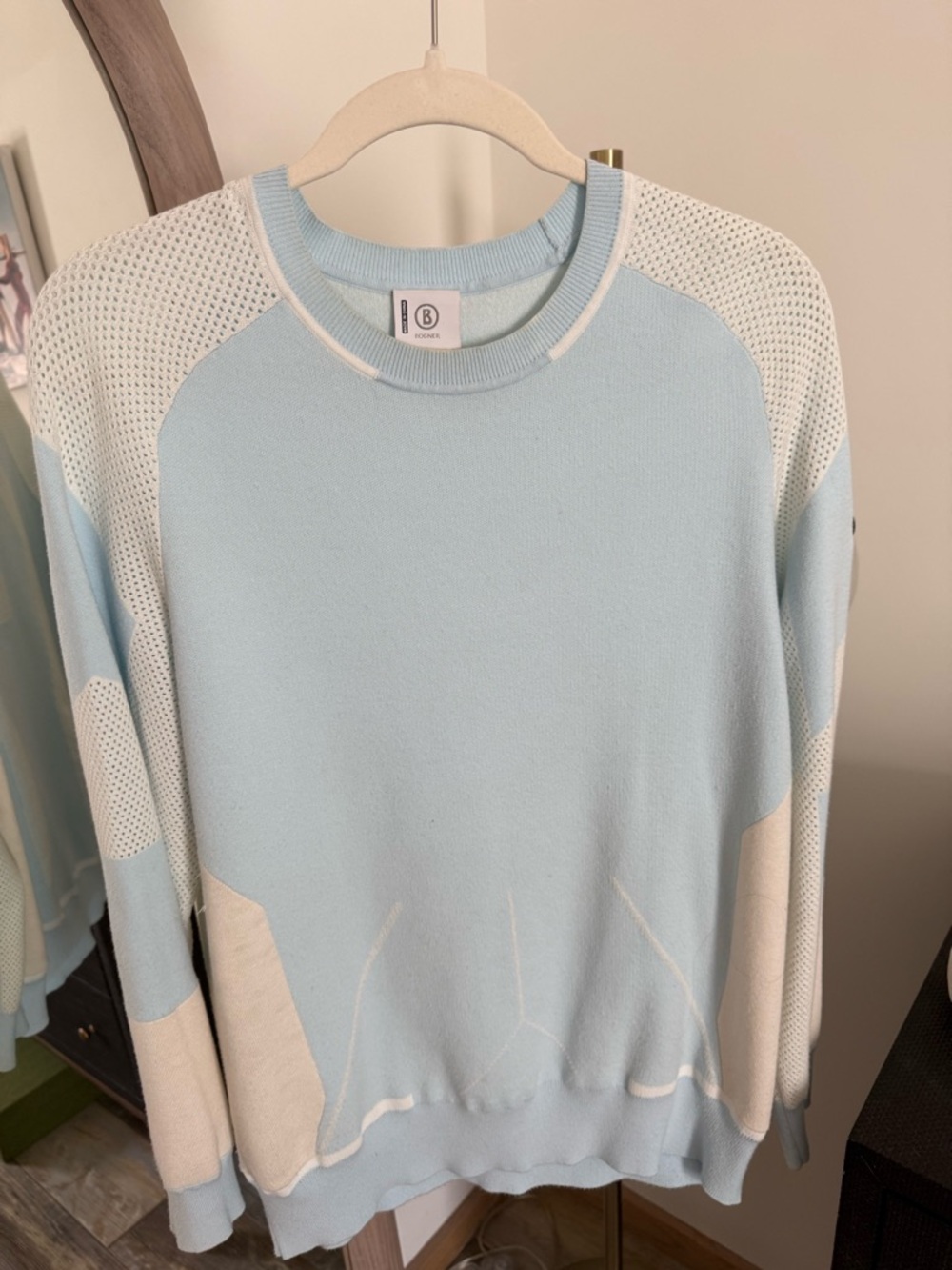 Bogner Light Blue and White Crewneck Sweater